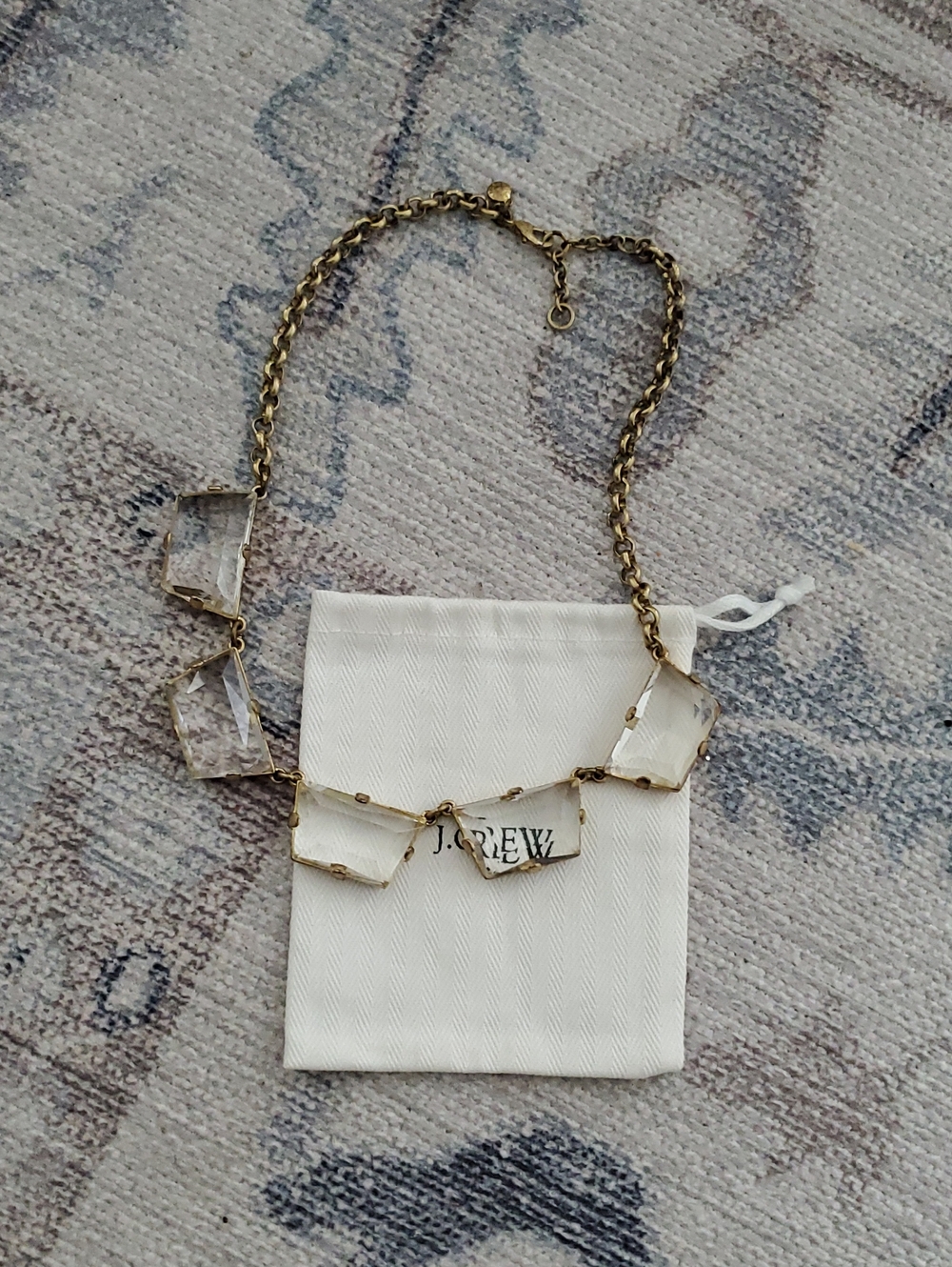 J. Crew Crystal Gold Statement Necklace With Dust Bag